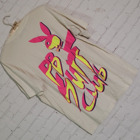 Playboy By Pacsun PB Surf Club Neon 80s Style Front Back Tee Tshirt Mens Size M - Picture 3 of 10